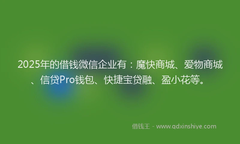 2025年的借钱微信企业有：魔快商城、爱物商城、信贷Pro钱包、快捷宝贷融、盈小花等。
