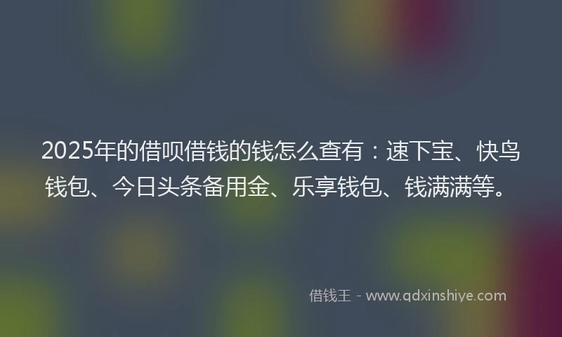 2025年的借呗借钱的钱怎么查有：速下宝、快鸟钱包、今日头条备用金、乐享钱包、钱满满等。