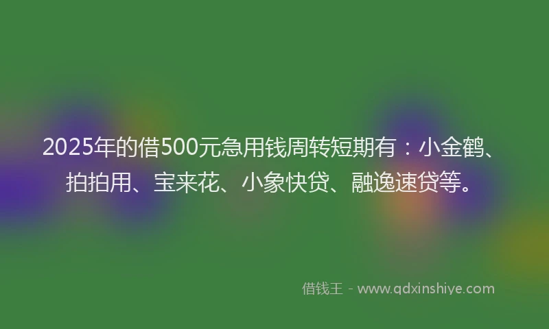 2025年的借500元急用钱周转短期有：小金鹤、拍拍用、宝来花、小象快贷、融逸速贷等。
