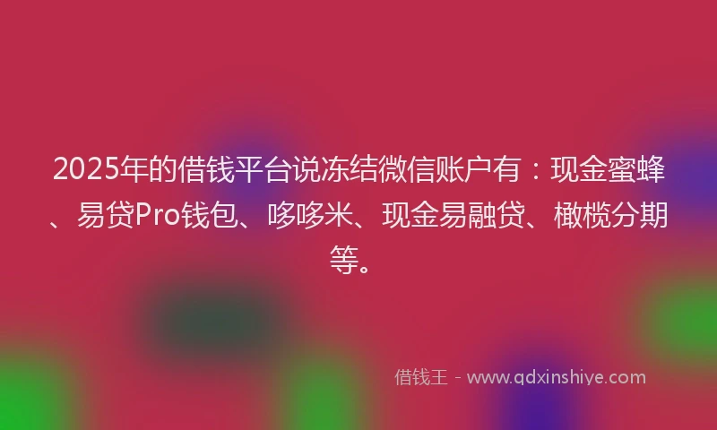 2025年的借钱平台说冻结微信账户有：现金蜜蜂、易贷Pro钱包、哆哆米、现金易融贷、橄榄分期等。
