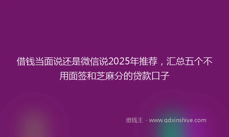 借钱当面说还是微信说2025年推荐，汇总五个不用面签和芝麻分的贷款口子