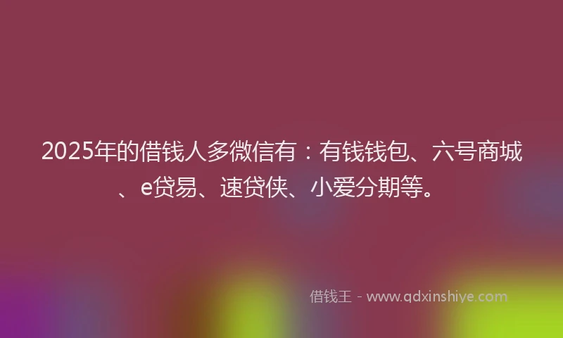 2025年的借钱人多微信有：有钱钱包、六号商城、e贷易、速贷侠、小爱分期等。
