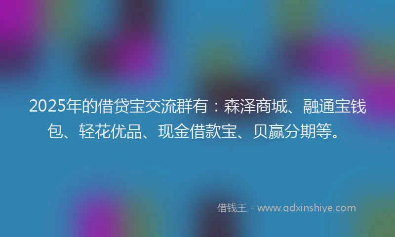 2025年的借贷宝交流群有：森泽商城、融通宝钱包、轻花优品、现金借款宝、贝赢分期等。