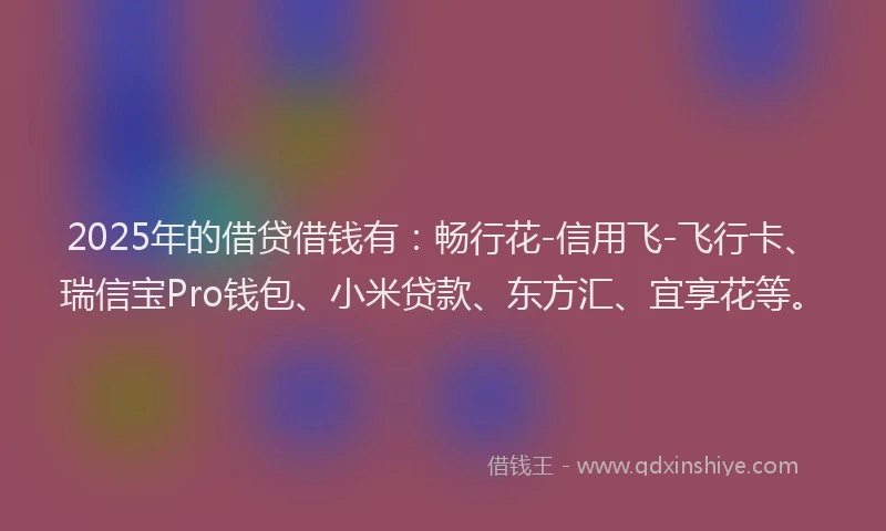 2025年的借贷借钱有：畅行花-信用飞-飞行卡、瑞信宝Pro钱包、小米贷款、东方汇、宜享花等。