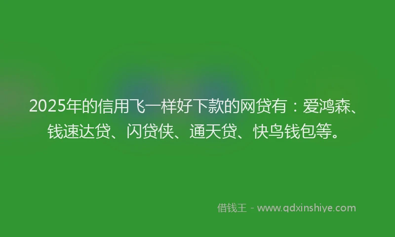 2025年的信用飞一样好下款的网贷有：爱鸿森、钱速达贷、闪贷侠、通天贷、快鸟钱包等。