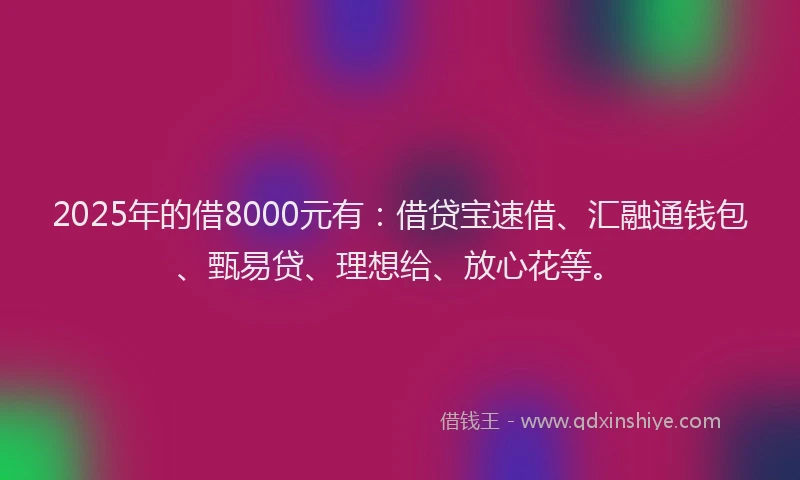 2025年的借8000元有：借贷宝速借、汇融通钱包、甄易贷、理想给、放心花等。