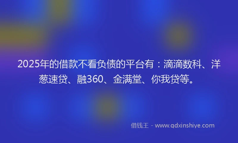 2025年的借款不看负债的平台有：滴滴数科、洋葱速贷、融360、金满堂、你我贷等。