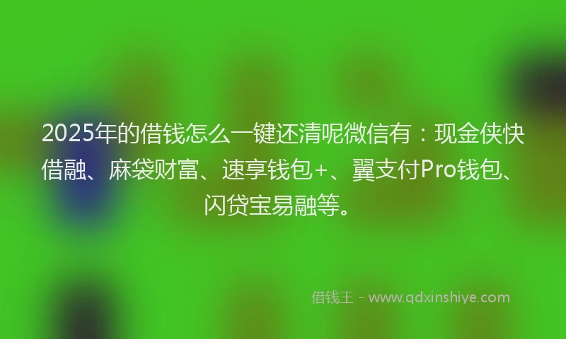 2025年的借钱怎么一键还清呢微信有：现金侠快借融、麻袋财富、速享钱包+、翼支付Pro钱包、闪贷宝易融等。