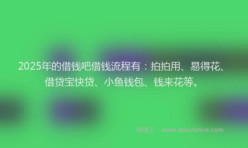 2025年的借钱吧借钱流程有：拍拍用、易得花、借贷宝快贷、小鱼钱包、钱来花等。