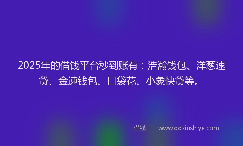 2025年的借钱平台秒到账有:浩瀚钱包、洋葱速贷、金速钱包、口袋花、小象快贷等。