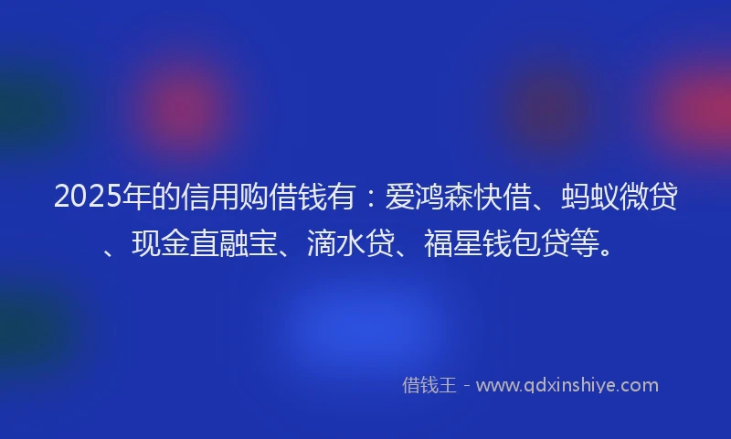 2025年的信用购借钱有：爱鸿森快借、蚂蚁微贷、现金直融宝、滴水贷、福星钱包贷等。