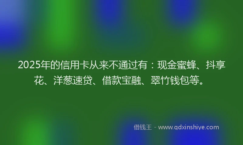 2025年的信用卡从来不通过有：现金蜜蜂、抖享花、洋葱速贷、借款宝融、翠竹钱包等。