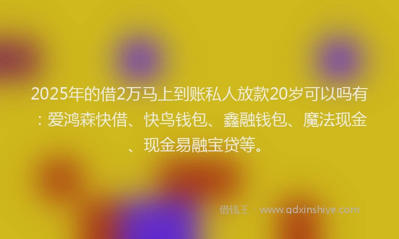 2025年的借2万马上到账私人放款20岁可以吗有：爱鸿森快借、快鸟钱包、鑫融钱包、魔法现金、现金易融宝贷等。