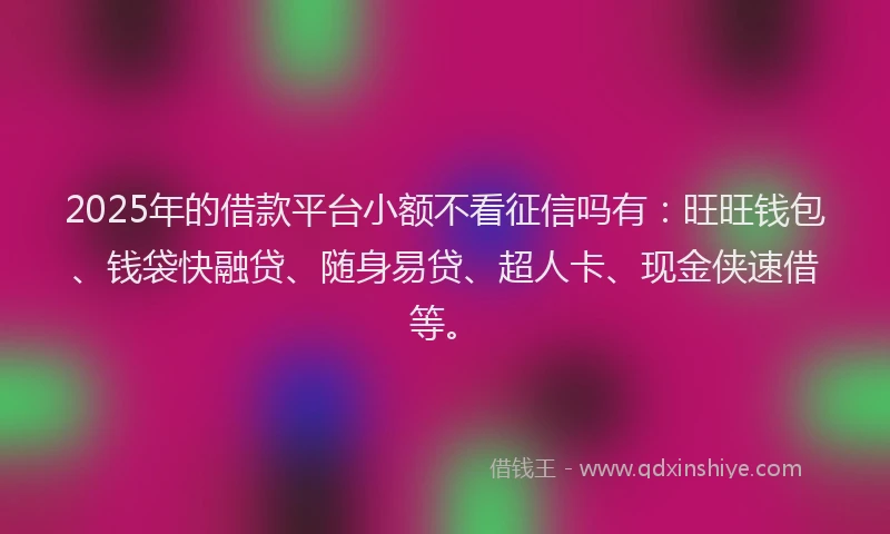 2025年的借款平台小额不看征信吗有：旺旺钱包、钱袋快融贷、随身易贷、超人卡、现金侠速借等。