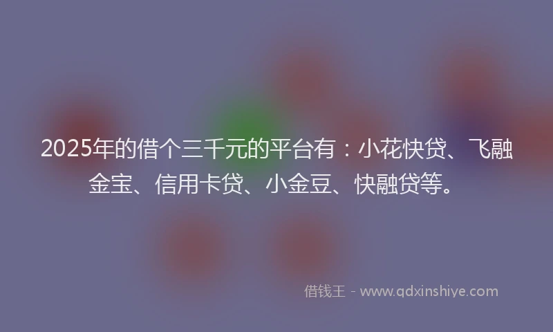 2025年的借个三千元的平台有：小花快贷、飞融金宝、信用卡贷、小金豆、快融贷等。