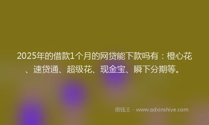 2025年的借款1个月的网贷能下款吗有：橙心花、速贷通、超级花、现金宝、瞬下分期等。