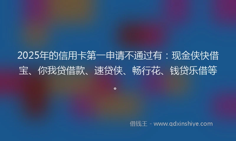 2025年的信用卡第一申请不通过有：现金侠快借宝、你我贷借款、速贷侠、畅行花、钱贷乐借等。