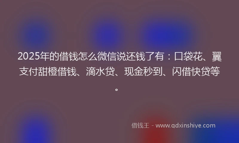 2025年的借钱怎么微信说还钱了有：口袋花、翼支付甜橙借钱、滴水贷、现金秒到、闪借快贷等。
