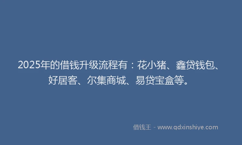 2025年的借钱升级流程有：花小猪、鑫贷钱包、好居客、尔集商城、易贷宝盒等。