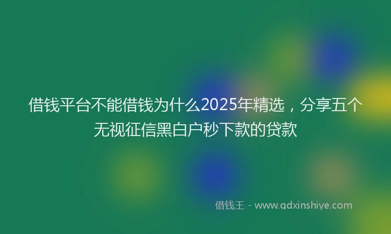 借钱平台不能借钱为什么2025年精选，分享五个无视征信黑白户秒下款的贷款