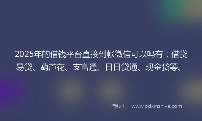 2025年的借钱平台直接到帐微信可以吗有：借贷易贷、葫芦花、支富通、日日贷通、现金贷等。