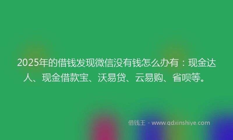 2025年的借钱发现微信没有钱怎么办有：现金达人、现金借款宝、沃易贷、云易购、省呗等。