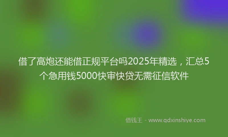 借了高炮还能借正规平台吗2025年精选，汇总5个急用钱5000快审快贷无需征信软件