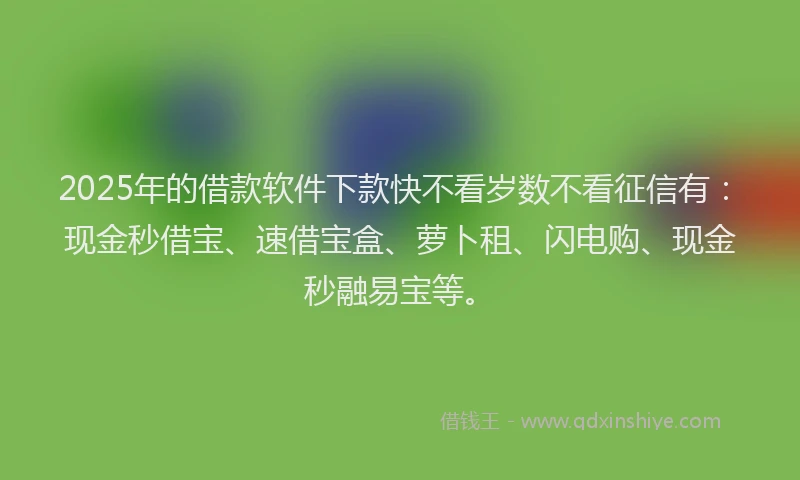 2025年的借款软件下款快不看岁数不看征信有：现金秒借宝、速借宝盒、萝卜租、闪电购、现金秒融易宝等。