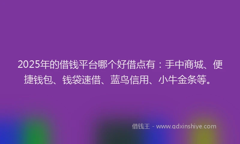 2025年的借钱平台哪个好借点有：手中商城、便捷钱包、钱袋速借、蓝鸟信用、小牛金条等。