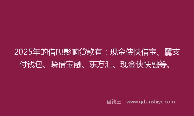 2025年的借呗影响贷款有：现金侠快借宝、翼支付钱包、瞬借宝融、东方汇、现金侠快融等。
