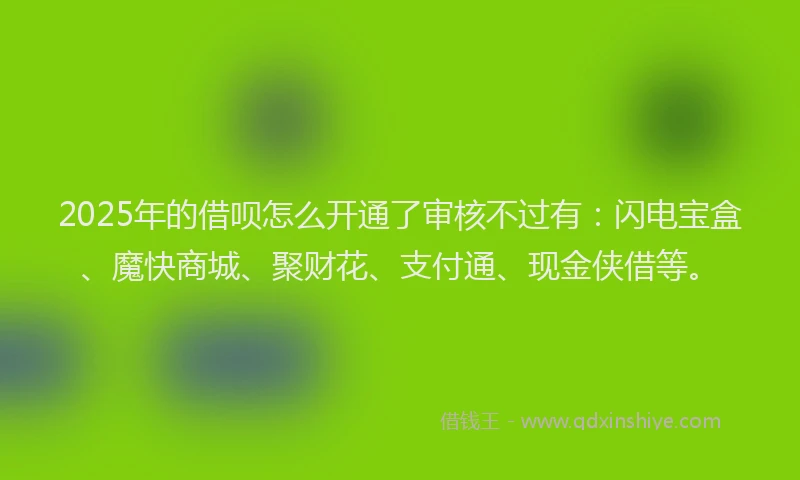 2025年的借呗怎么开通了审核不过有：闪电宝盒、魔快商城、聚财花、支付通、现金侠借等。