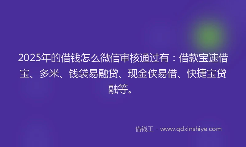 2025年的借钱怎么微信审核通过有：借款宝速借宝、多米、钱袋易融贷、现金侠易借、快捷宝贷融等。