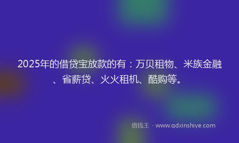 2025年的借贷宝放款的有：万贝租物、米族金融、省薪贷、火火租机、酷购等。
