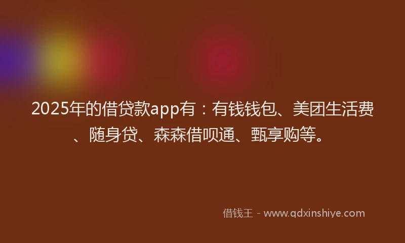 2025年的借贷款app有：有钱钱包、美团生活费、随身贷、森森借呗通、甄享购等。