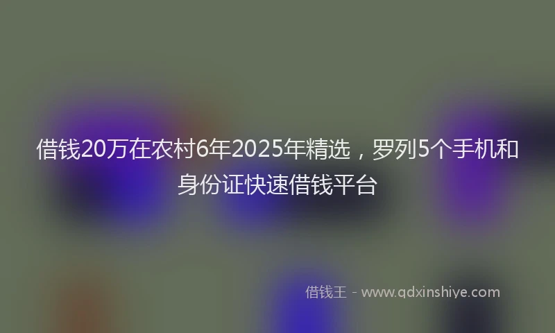 借钱20万在农村6年2025年精选，罗列5个手机和身份证快速借钱平台