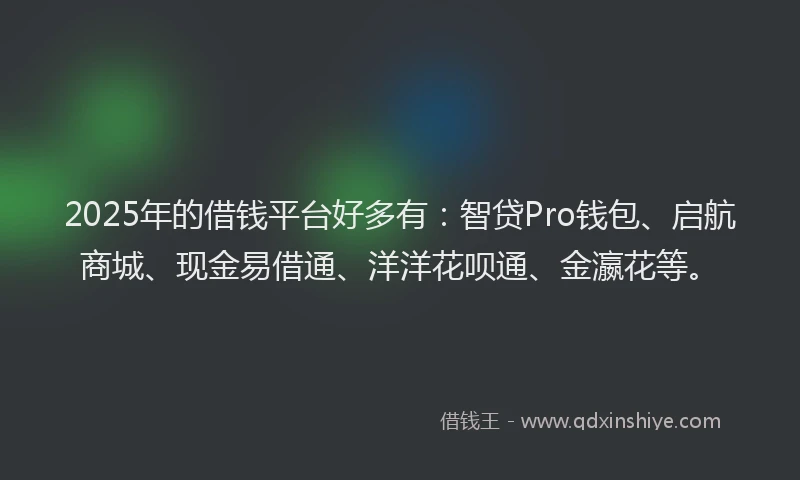 2025年的借钱平台好多有：智贷Pro钱包、启航商城、现金易借通、洋洋花呗通、金瀛花等。