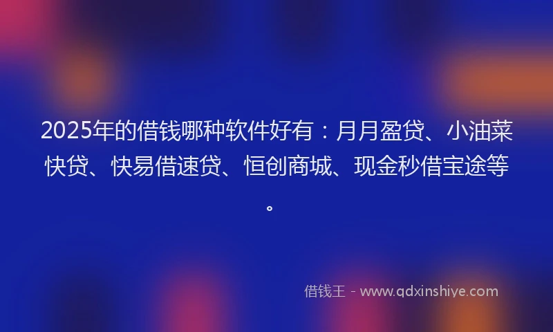 2025年的借钱哪种软件好有：月月盈贷、小油菜快贷、快易借速贷、恒创商城、现金秒借宝途等。