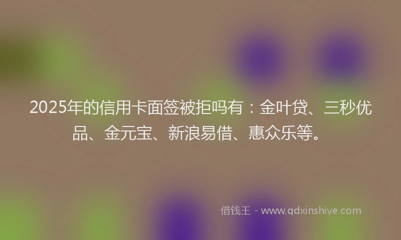 2025年的信用卡面签被拒吗有：金叶贷、三秒优品、金元宝、新浪易借、惠众乐等。