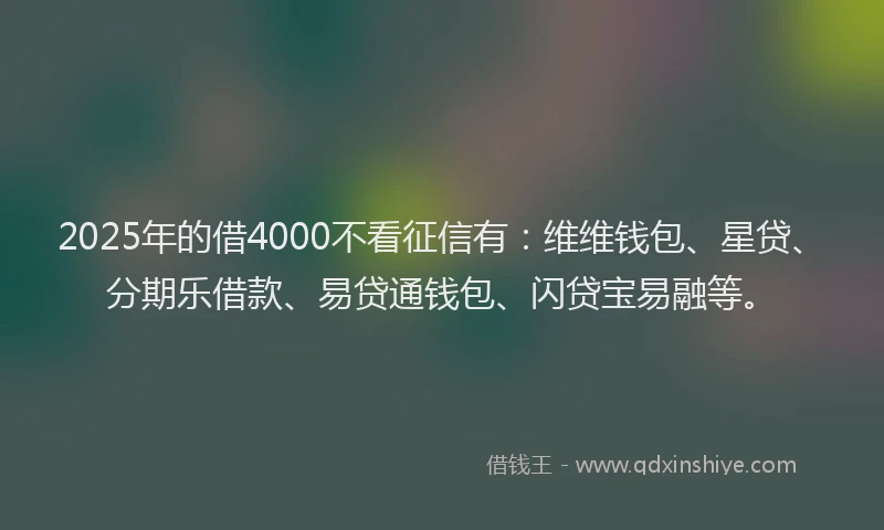 2025年的借4000不看征信有：维维钱包、星贷、分期乐借款、易贷通钱包、闪贷宝易融等。