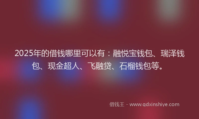 2025年的借钱哪里可以有：融悦宝钱包、瑞泽钱包、现金超人、飞融贷、石榴钱包等。