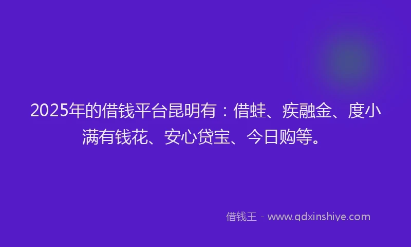 2025年的借钱平台昆明有：借蛙、疾融金、度小满有钱花、安心贷宝、今日购等。