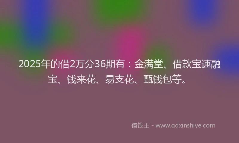 2025年的借2万分36期有：金满堂、借款宝速融宝、钱来花、易支花、甄钱包等。