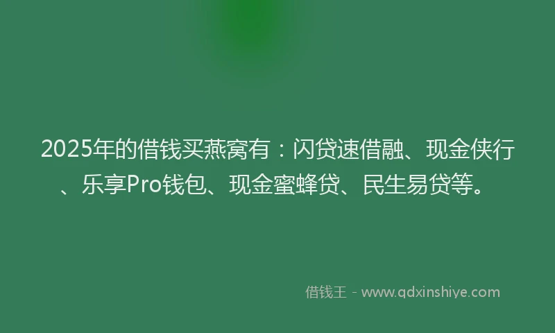 2025年的借钱买燕窝有：闪贷速借融、现金侠行、乐享Pro钱包、现金蜜蜂贷、民生易贷等。