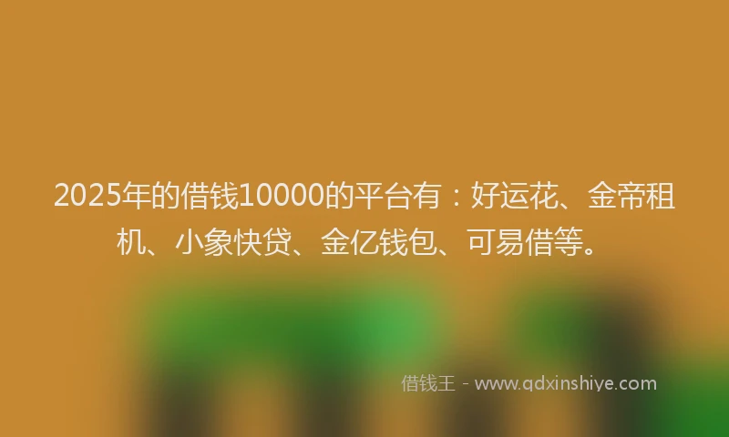 2025年的借钱10000的平台有：好运花、金帝租机、小象快贷、金亿钱包、可易借等。