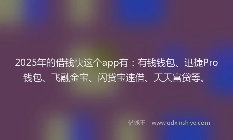 2025年的借钱快这个app有：有钱钱包、迅捷Pro钱包、飞融金宝、闪贷宝速借、天天富贷等。