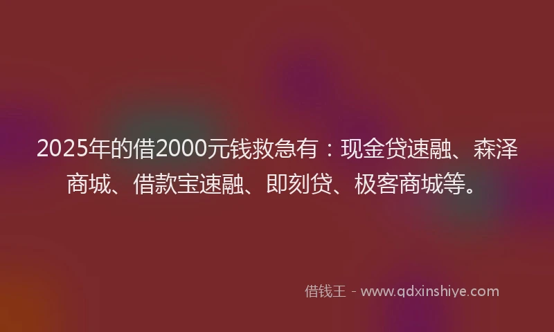2025年的借2000元钱救急有：现金贷速融、森泽商城、借款宝速融、即刻贷、极客商城等。