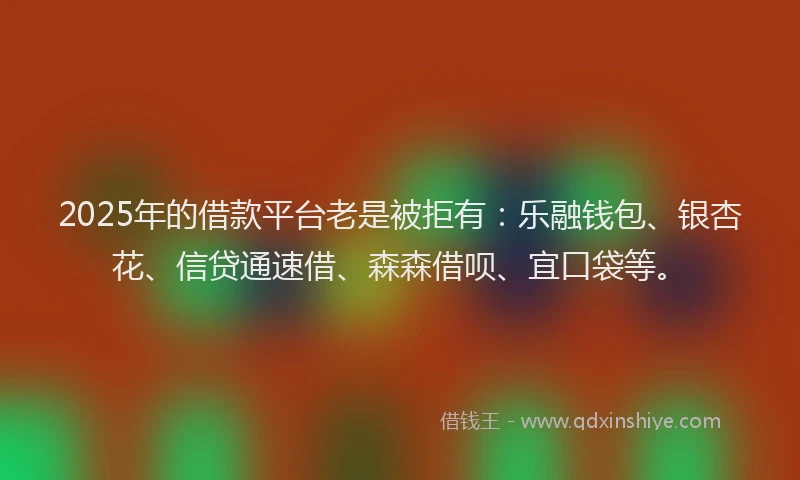 2025年的借款平台老是被拒有：乐融钱包、银杏花、信贷通速借、森森借呗、宜口袋等。