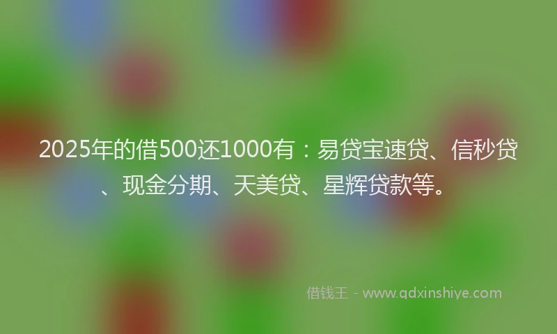 2025年的借500还1000有：易贷宝速贷、信秒贷、现金分期、天美贷、星辉贷款等。