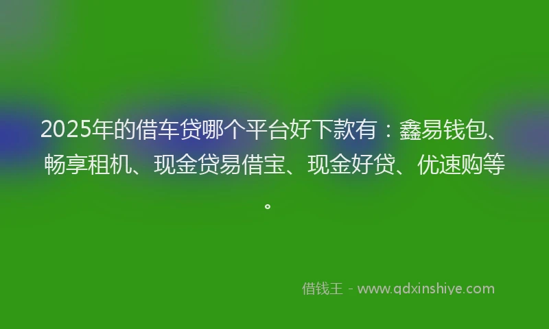 2025年的借车贷哪个平台好下款有：鑫易钱包、畅享租机、现金贷易借宝、现金好贷、优速购等。
