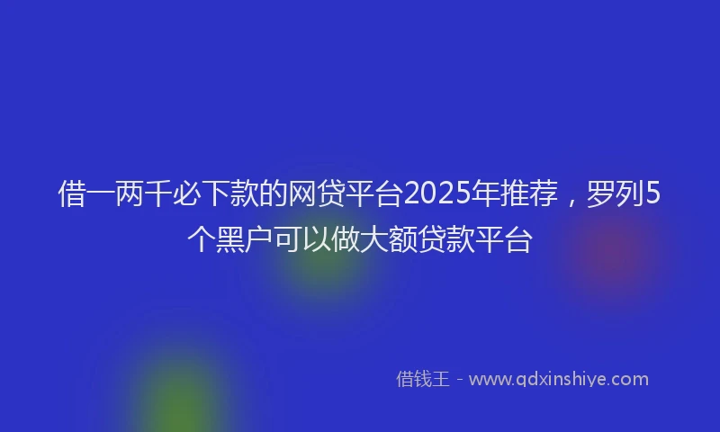 借一两千必下款的网贷平台2025年推荐，罗列5个黑户可以做大额贷款平台